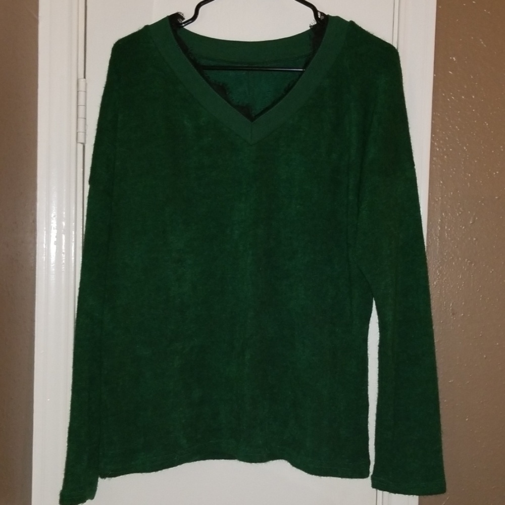 Green Faux Velvet Sweater